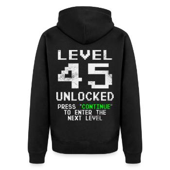 Level 45 unlocked - Gamer - Geburtstag - Geschenk - Unisex Premium Bio Zip Hoodie - Schwarz - Hinten - Nico (187cm)
