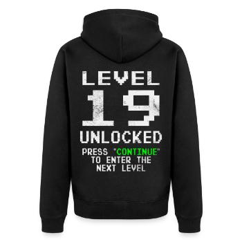 Gamer Level 19 Unlocked - Gaming - Unisex Premium Bio Zip Hoodie - Schwarz - Hinten - Nico (187cm)