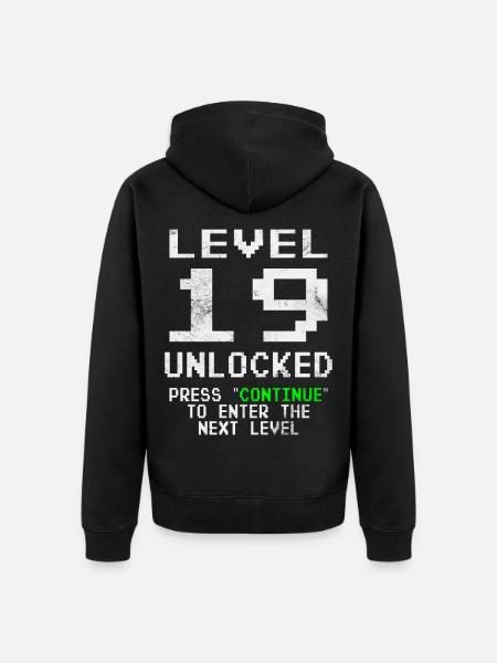 Gamer Level 19 Unlocked - Gaming - Unisex Premium Organic Zip Hoodie - black