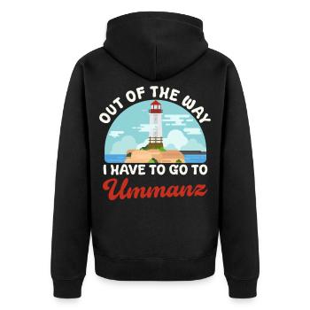 Ostsee AUS DEM WEG ICH MUSS NACH UMMANZ Lustig - Unisex Premium Bio Zip Hoodie - Schwarz - Hinten - Nico (187cm)