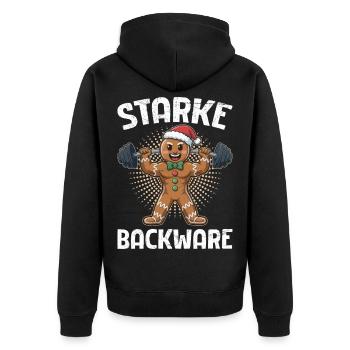 Gingerbread Man STARKE BACKWARE Funny - Unisex Premium Organic Zip Hoodie - black - Back - Nico (187cm)