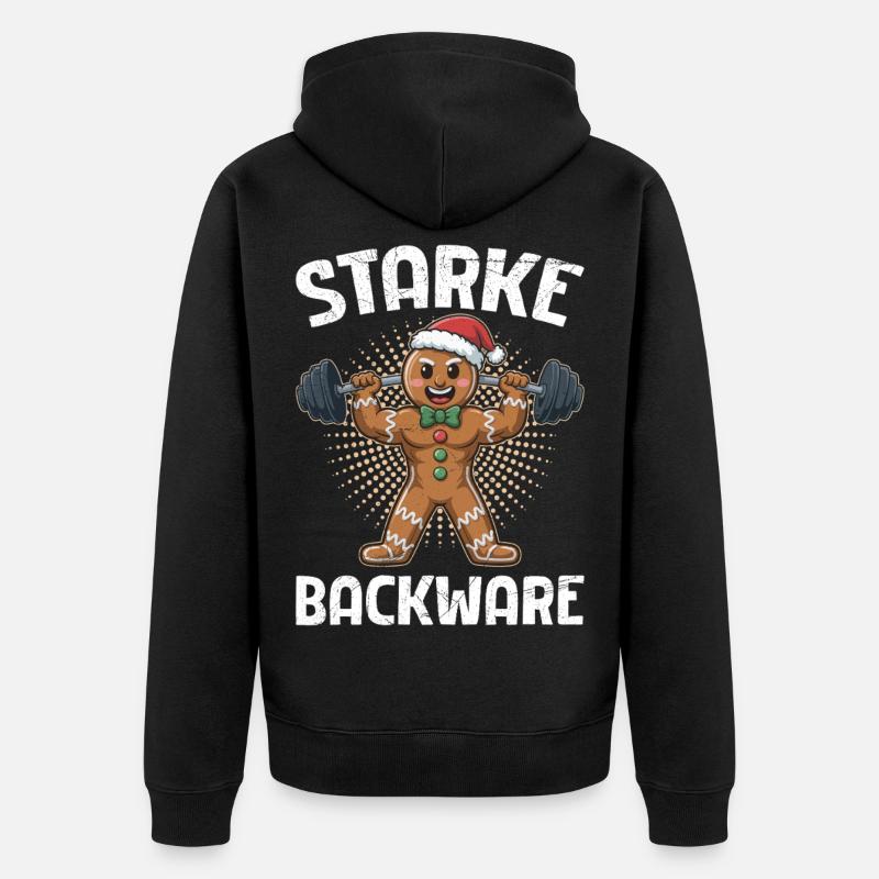 Lebkuchenmann STARKE BACKWARE Lustiges - Unisex Premium Bio Zip Hoodie - Schwarz