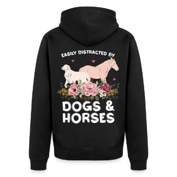 Hunde und Pferde mit Blumenkranz - Unisex Premium Bio Zip Hoodie - Schwarz - Hinten - Nico (187cm)