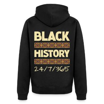 Black History 24/7/365 - Unisex Premium Bio Zip Hoodie - Schwarz - Hinten - Nico (187cm)