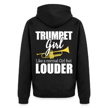 Trompetenmädchen wie ein normales Mädchen, aber lauter - Unisex Premium Bio Zip Hoodie - Schwarz - Hinten - Nico (187cm)