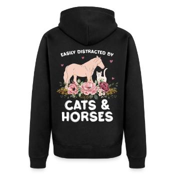 Katzen & Pferde im Blumenarrangement - Unisex Premium Bio Zip Hoodie - Schwarz - Hinten - Nico (187cm)