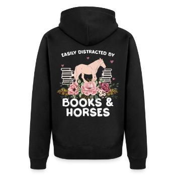 Pferd & Blumen: Bücherliebe - Unisex Premium Bio Zip Hoodie - Schwarz - Hinten - Nico (187cm)