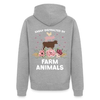 Animaux de ferme avec des fleurs : humour - Veste à capuche bio Premium Unisexe - gris chiné - Dos - Nico (187cm)