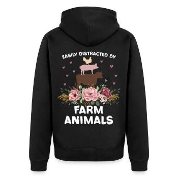 Animaux de ferme avec des fleurs : humour - Veste à capuche bio Premium Unisexe - noir - Dos - Nico (187cm)