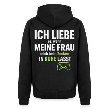 J’aime ma femme – quand elle me laisse jouer - Veste à capuche bio Premium Unisexe - noir - Dos - Nico (187cm)