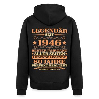 1946 vintage 80 years perfectly aged - Unisex Premium Organic Zip Hoodie - black - Back - Nico (187cm)