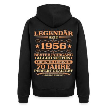 1956 Jahrgang 70 Jahre perfekt gealtert - Unisex Premium Bio Zip Hoodie - Schwarz - Hinten - Nico (187cm)
