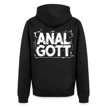 Anal Gott Schriftzug - Unisex Premium Bio Zip Hoodie - Schwarz - Hinten - Nico (187cm)