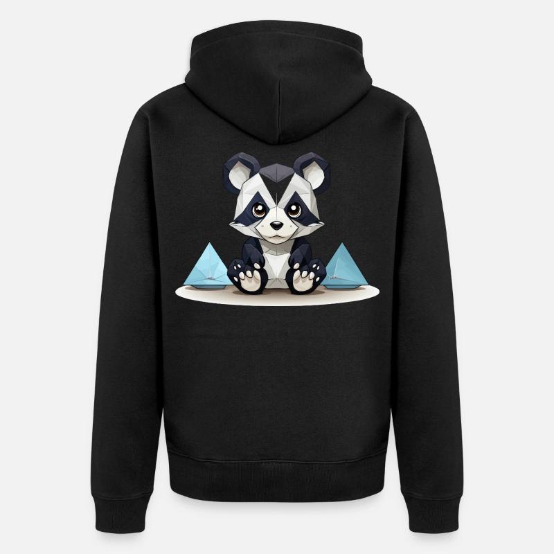 Low-Poly Panda am Eisgebirge - Unisex Premium Bio Zip Hoodie - Schwarz