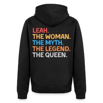 Leah Die Frau Der Mythos Die Legende Die Königin - Unisex Premium Bio Zip Hoodie - Schwarz - Hinten - Nico (187cm)