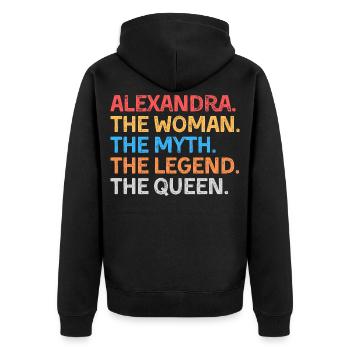 Alexandra Die Frau Der Mythos Die Legende Die Königin - Unisex Premium Bio Zip Hoodie - Schwarz - Hinten - Nico (187cm)
