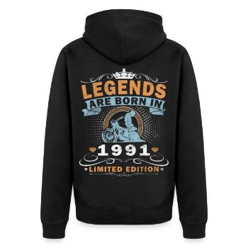 Motard du 35e anniversaire en 1991 - Veste à capuche bio Premium Unisexe - noir - Dos - Nico (187cm)