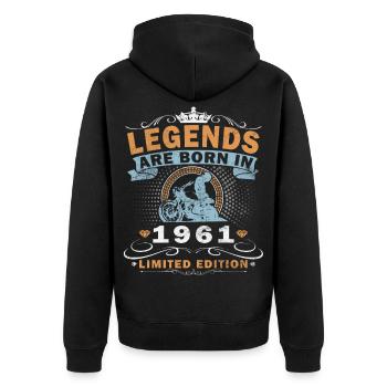 Naissance du motard motard vintage en 1961 - Veste à capuche bio Premium Unisexe - noir - Dos - Nico (187cm)