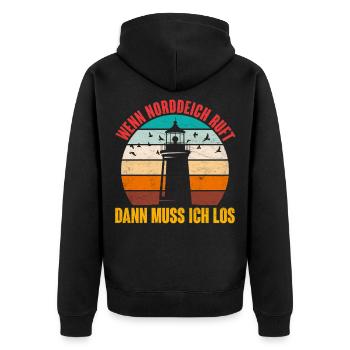 North Sea Holidays WHEN NORDDEICH CALLS Funny - Unisex Premium Organic Zip Hoodie - black - Back - Nico (187cm)
