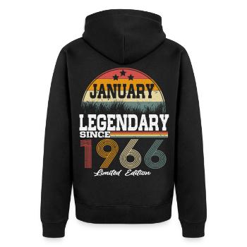 Les légendes sont nées en janvier 1966 - Veste à capuche bio Premium Unisexe - noir - Dos - Nico (187cm)