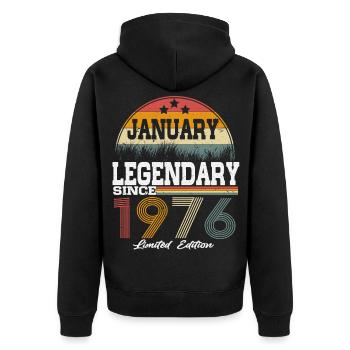Legends-were-born-in-January-1976 - Unisex Premium Organic Zip Hoodie - black - Back - Nico (187cm)