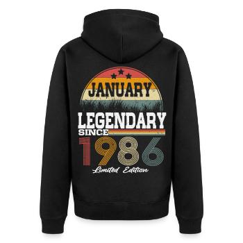 Les légendes sont nées en janvier 1986 - Veste à capuche bio Premium Unisexe - noir - Dos - Nico (187cm)
