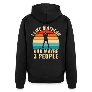 i like biathlon and maybe 3 people - Unisex Premium Organic Zip Hoodie - black - Back - Nico (187cm)