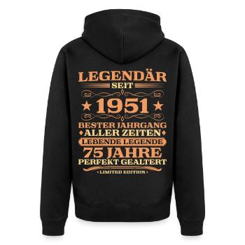 1951 vintage 75 years perfectly aged - Unisex Premium Organic Zip Hoodie - black - Back - Nico (187cm)