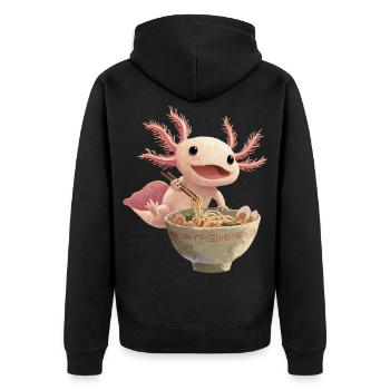 Axolotl Ramen Nudeln - Unisex Premium Bio Zip Hoodie - Schwarz - Hinten - Nico (187cm)