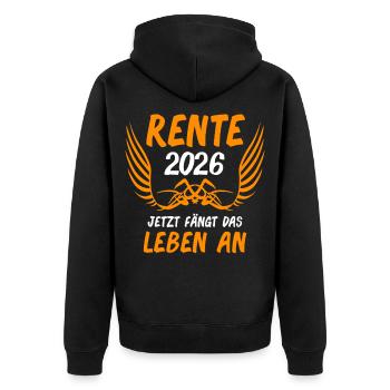 Rente 2026 Ruhestand Rentner Rentnerin - Unisex Premium Bio Zip Hoodie - Schwarz - Hinten - Nico (187cm)