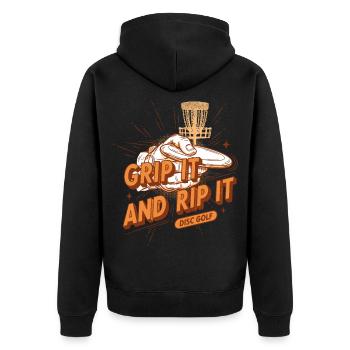 Pack es und reiß es Disc Golf lustiges Disc Golf - Unisex Premium Bio Zip Hoodie - Schwarz - Hinten - Nico (187cm)