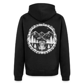 Disc Golf Bergszene Fliegender Disc-Korb - Unisex Premium Bio Zip Hoodie - Schwarz - Hinten - Nico (187cm)