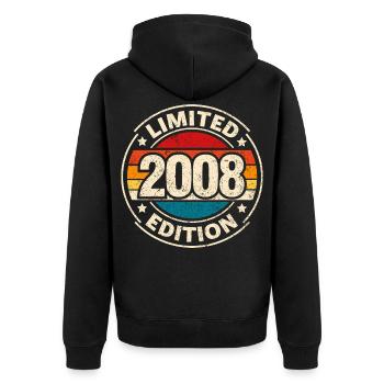 Vintage 2008 – 18. Geburtstag Meilenstein Design - Unisex Premium Bio Zip Hoodie - Schwarz - Hinten - Nico (187cm)