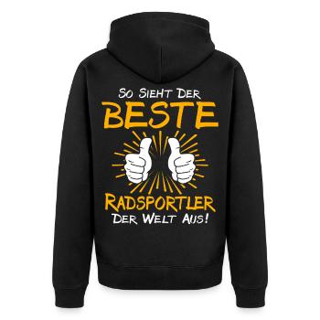 Radsportler Geschenkidee - Unisex Premium Bio Zip Hoodie - Schwarz - Hinten - Nico (187cm)