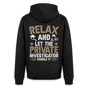 Privatdetektiv-Uniform-Kostüm - Unisex Premium Bio Zip Hoodie - Schwarz - Hinten - Nico (187cm)