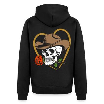 Cow-boy squelette avec rose et chapeau - Veste à capuche bio Premium Unisexe - noir - Dos - Nico (187cm)