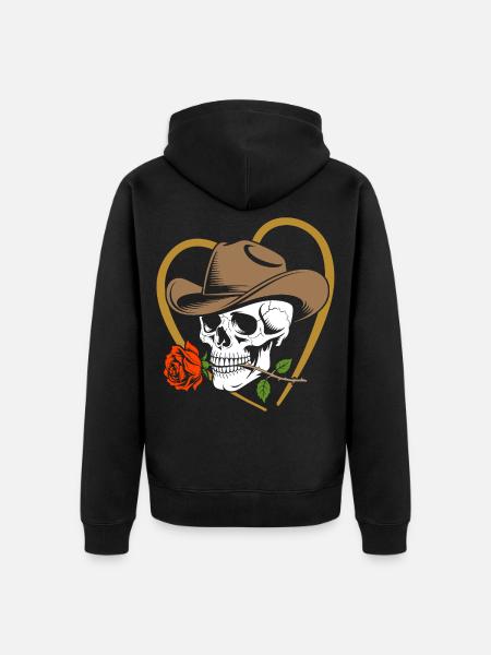 Skeleton cowboy with rose and hat - Unisex Premium Organic Zip Hoodie - black