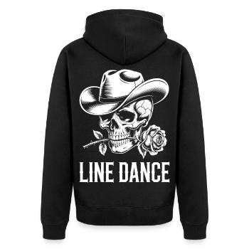Line Dance Schädel mit Rose - Unisex Premium Bio Zip Hoodie - Schwarz - Hinten - Nico (187cm)