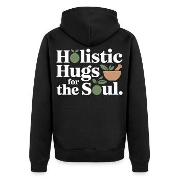 Zertifizierte klinische Kräuterkunde für seelenhaftes Wohlbefinden - Unisex Premium Bio Zip Hoodie - Schwarz - Hinten - Nico (187cm)