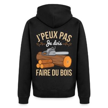 J'Peux Pas Je Dois Faire du Bois Forester Humour - Veste à capuche bio Premium Unisexe - noir - Dos - Nico (187cm)