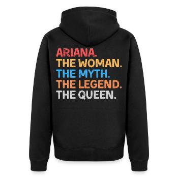 Ariana Die Frau Der Mythos Die Legende Die Königin - Unisex Premium Bio Zip Hoodie - Schwarz - Hinten - Nico (187cm)