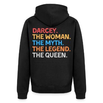 Darcey, die Frau, der Mythos, die Legende, die Königin, - Unisex Premium Bio Zip Hoodie - Schwarz - Hinten - Nico (187cm)