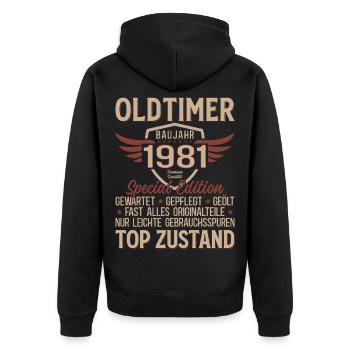 45th Birthday Shirt – Vintage 1981 Vintage Retro - Unisex Premium Organic Zip Hoodie - black - Back - Nico (187cm)