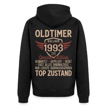 33. Geburtstag Shirt – Oldtimer 1993 Vintage Retro - Unisex Premium Bio Zip Hoodie - Schwarz - Hinten - Nico (187cm)
