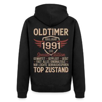 35. Geburtstag Shirt – Oldtimer 1991 Vintage Retro - Unisex Premium Bio Zip Hoodie - Schwarz - Hinten - Nico (187cm)