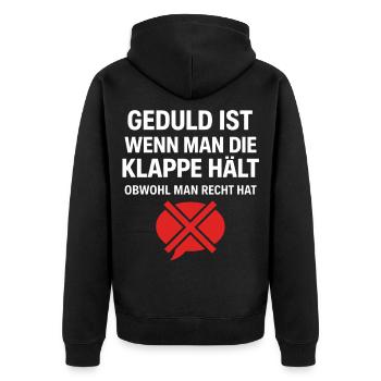 Geduld Definition - Unisex Premium Bio Zip Hoodie - Schwarz - Hinten - Nico (187cm)