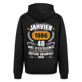 Vintage Januar 1986 40-jähriges Jubiläumsgeschenk - Unisex Premium Bio Zip Hoodie - Schwarz - Hinten - Nico (187cm)