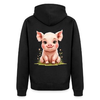 Cute Piglet in Watercolor Style - Unisex Premium Organic Zip Hoodie - black - Back - Nico (187cm)