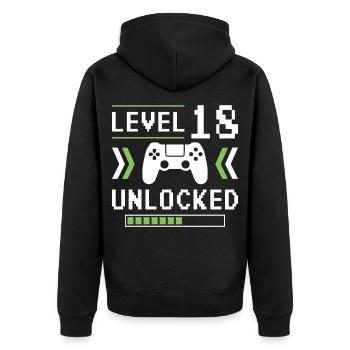 18th Birthday Gamer Gamer Level 18 Unlocked - Unisex Premium Organic Zip Hoodie - black - Back - Nico (187cm)