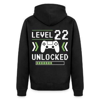22e anniversaire niveau 22 débloqué - Veste à capuche bio Premium Unisexe - noir - Dos - Nico (187cm)